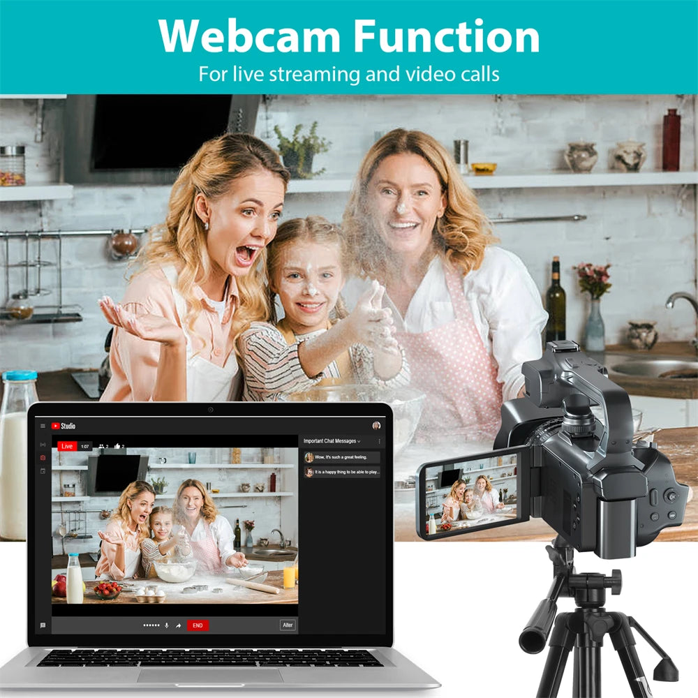 6K Professional Video Cameras for Photography 64MP Ultra HD 18X Digital Zoom Camcorders YouTube Live Streaming Vlog Recorder