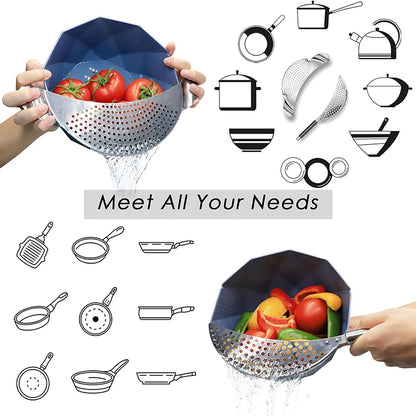 Stainless Steel Pan Pot Strainer with Handle, Pasta Drainer, Colander Water Filter, Vegetable Drainer, Kitchen Slag Separator