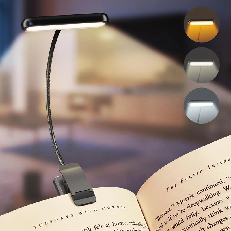 LED Book Light USB Rechargeable Reading Light Warm Cool White Daylight Portable Flexible Easy Clip Night Reading Lamp New