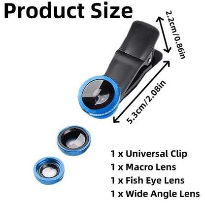 3 in 1 Fisheye Phone Lens Wide Angle Zoom Lens Fish Eye Macro Lenses Camera Kits With Clip Lens On The Phone For All Smart Phone