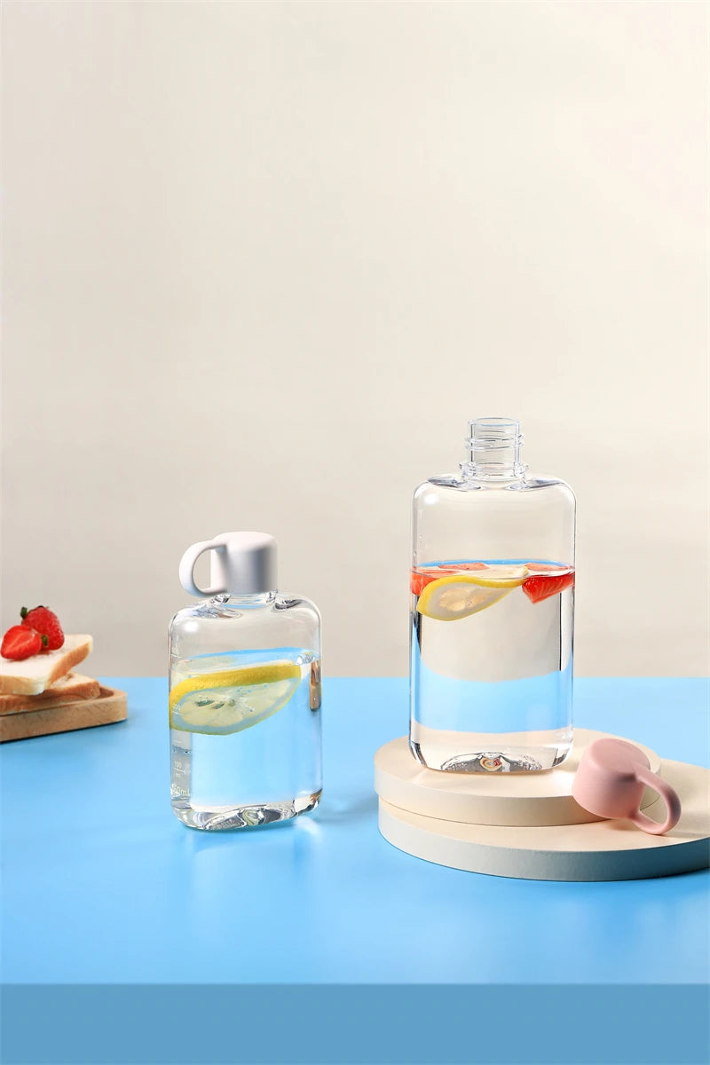 Water Botlte Flat Bpa Free Sport Clear Plastic Crystal Drinks Kettle Notebook Milk Juice Transparent Drinkware Birthday Gift