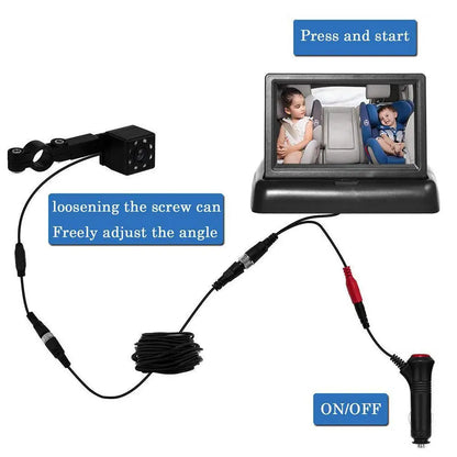 Babi 4.3 - Inch AHD 1080P Foldable Car Rear View Monitor - Night Vision Camera, Ideal for Baby Monitoring