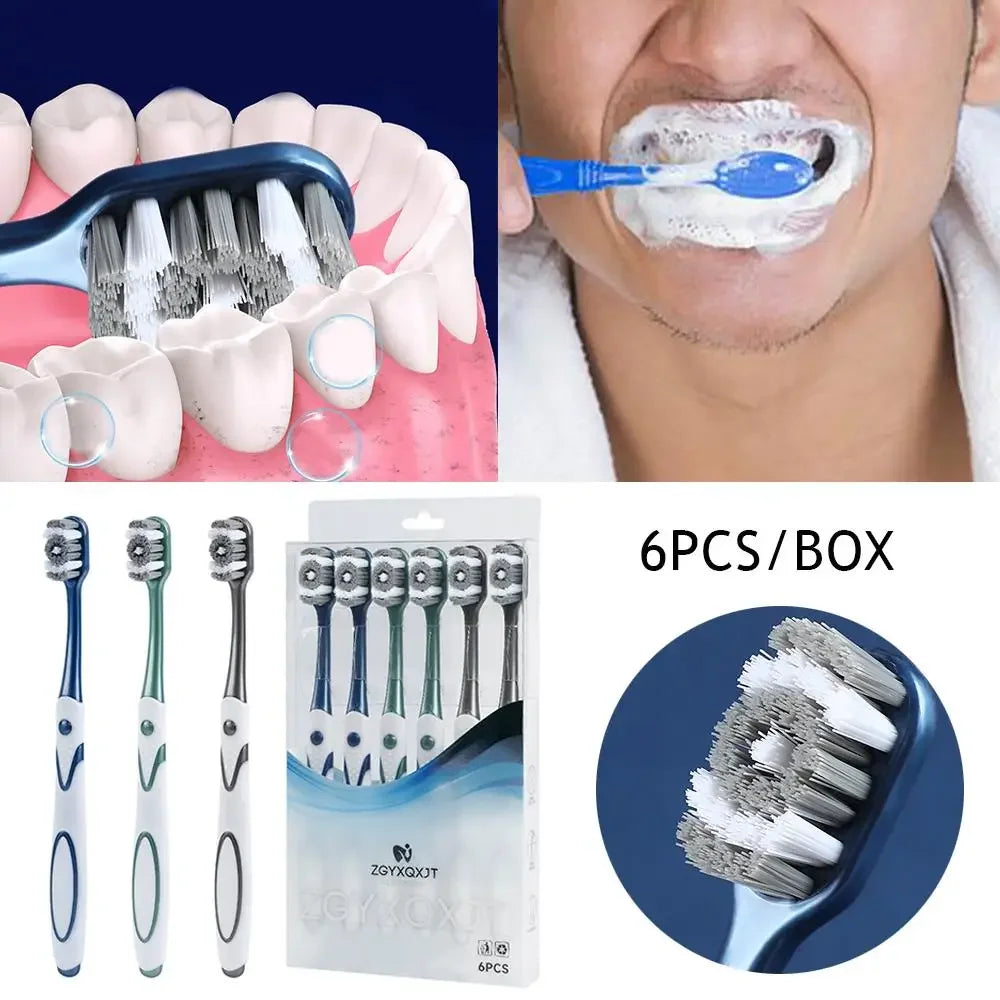 6pcs/pack Hard Bristled Toothbrush Kit Whitening Teeth Toothbrush For Adults Deep Cleaning Oral Care Supplies Family Use