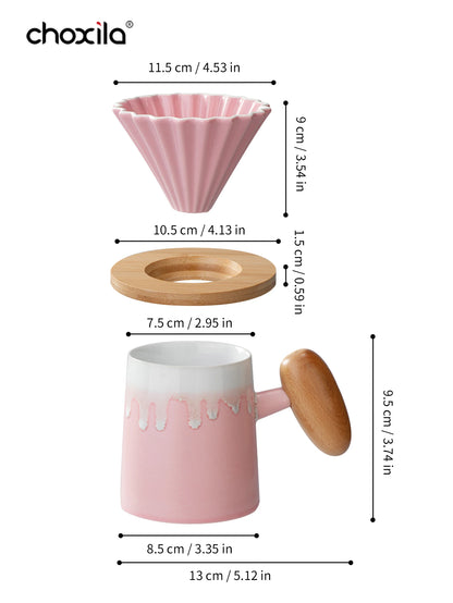 3pcs/set Pink Pour Over Coffee Set, Hand Brew Coffee Maker, Ceramic Coffee Pot Coffee Filter Dripper Coffee Accessories