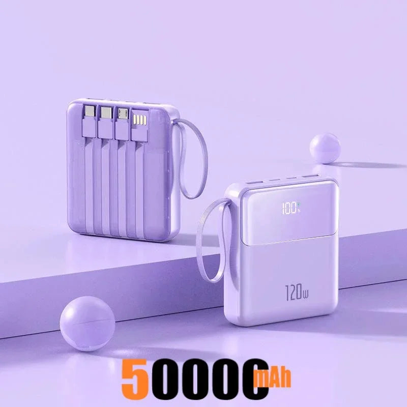 Portable Power Bank 50000mAh 120W Super Fast Charging Mobile External Battery With Four Cable Charger Suitable For iPhone Xiaomi
