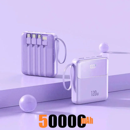 Portable Power Bank 50000mAh 120W Super Fast Charging Mobile External Battery With Four Cable Charger Suitable For iPhone Xiaomi