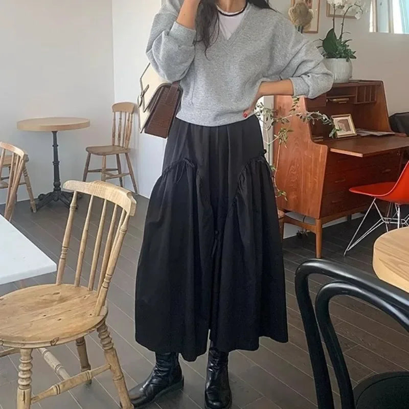 Bow Patchwork Womens Skirt Draped Skirts High Elastc Waist A-line Ropa Mujer Ruched Faldas  2025 Spring Summer Clothing