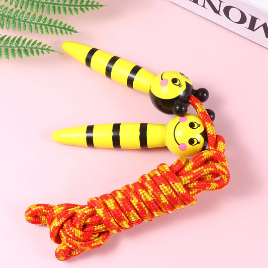 2 Pcs Wooden Jump Rope Premium Material Cartoon Design Easy Grip Handles Ideal for Home School Fitness Exercise Yellow