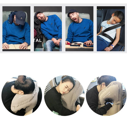 Inflatable Travel Pillow Travel Accessories For Long Haul Flights,Cars,Buses,Trains,Office Napping Sleeping Gray