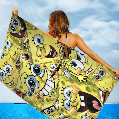 Funny-Cartoon S-Spongebobes-Cute-Pants Bath Towel Soft Water Absorbing Breathable For Girl Kids Decorative Cartoon Beach Towel