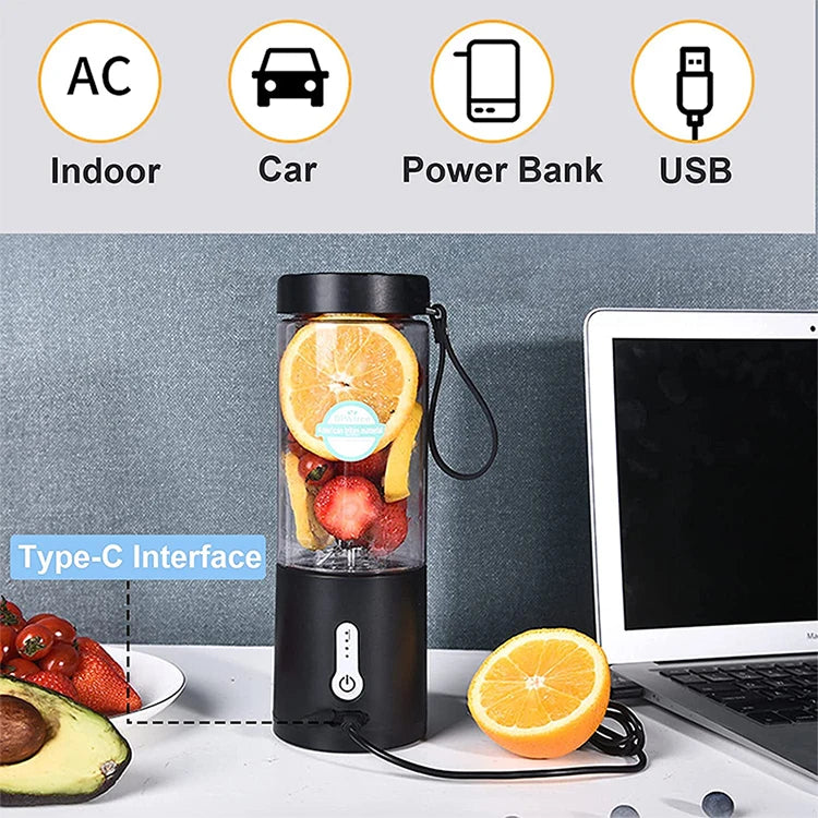 530ML Powerful Portable Blender for Smoothies Shakes USB Rechargeable Food Processor Fruit Mixer Machine Mini Juicer Blender Cup