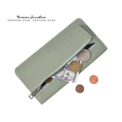 RFID Blocking Ultra-Thin Wallet for Women, Multi-Card Check Credit Card Bag, Multi-functional Zipper Buckle, Long Fashion wallet