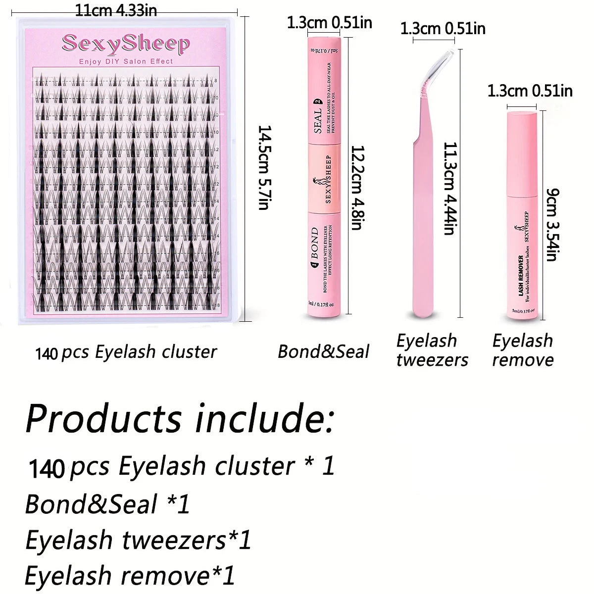 DIY Lash Extension Kit 140pcs Natural Lash Clusters Individual Eyelashes Kit with Lash Bond & Seal and Lash Tweezers