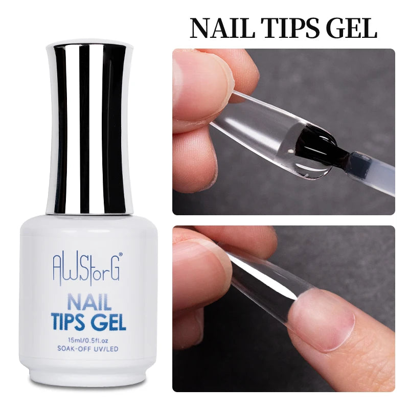 AWStorG 15ML Nail Tips Glue Gel For Falses Nail Tips Fast Extension 3 IN 1 Function Nails Art Transparent Gel Polish Soak Off UV