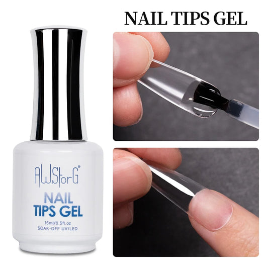 AWStorG 15ML Nail Tips Glue Gel For Falses Nail Tips Fast Extension 3 IN 1 Function Nails Art Transparent Gel Polish Soak Off UV