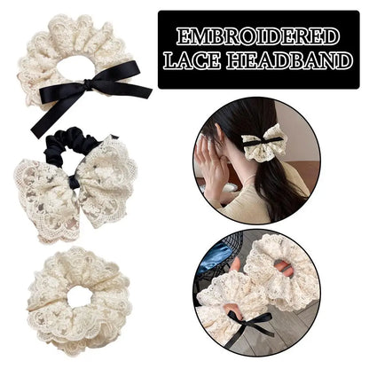 Fashion Lace Scrunchies French Romantic Elastic Hair Bands Girls Solid Ponytail Holder Headwear Hair Rope Women Hair Accessories