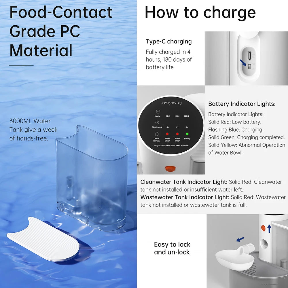 3L Pouring Cat Water Dispenser Flowing Water Charging Automatic Water Feeder Smart Pet Water Dispenser Can Set Amount of Water