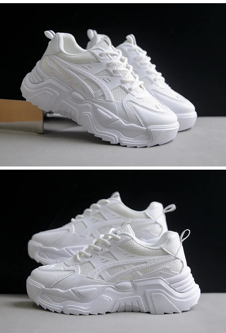 Black Daddy Thick Sole Sneakers Casual Vulcanized Shoes Women High Platform Sneakers Lace Up White Sneakers Women