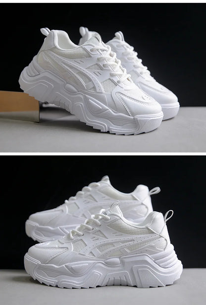 Black Daddy Thick Sole Sneakers Casual Vulcanized Shoes Women High Platform Sneakers Lace Up White Sneakers Women