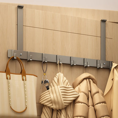 Hooks Over The Door 5/7 Hooks Metal Bathroom Organizer Rack Adjustable Clothes Coat Hat Towel Hanger Movable Holder Door Hang