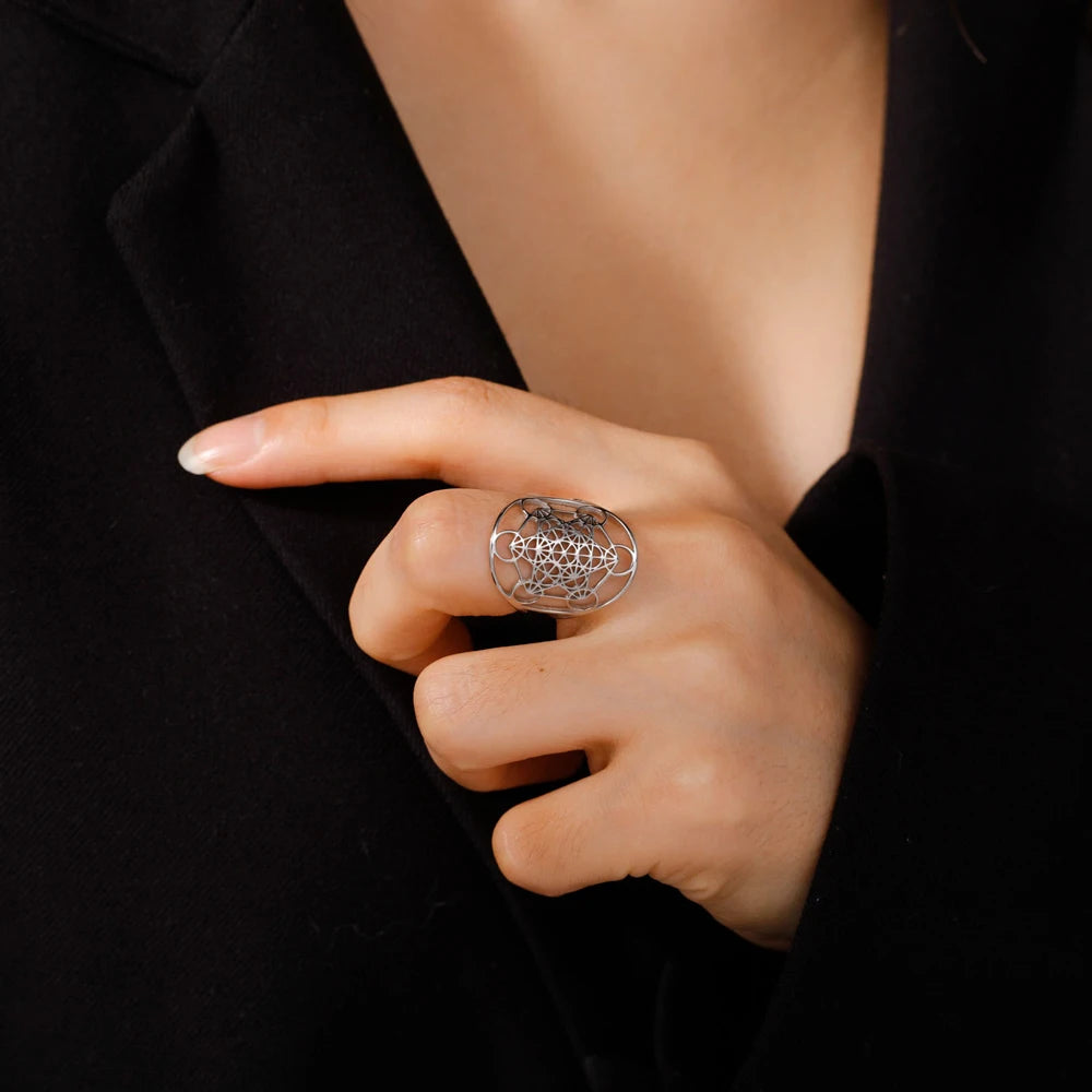 Cooltime Archangel Metatron Rings Cube Stainless Steel for Women Men Salomon Jewelry Secret Geometry Finger Accessories Amulet