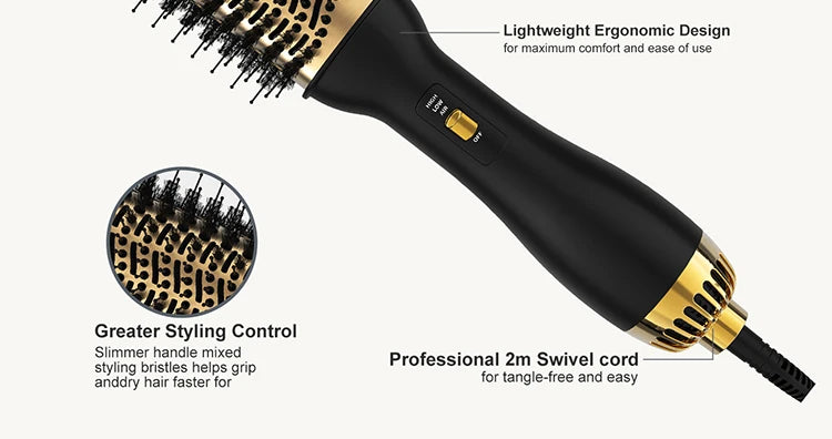 LISAPRO Elegant Black Golden Hot Air Brush 2.0  One Step Hair Dryer Brush and Styler Volumizer Multifunctional Blow Dryer Brush