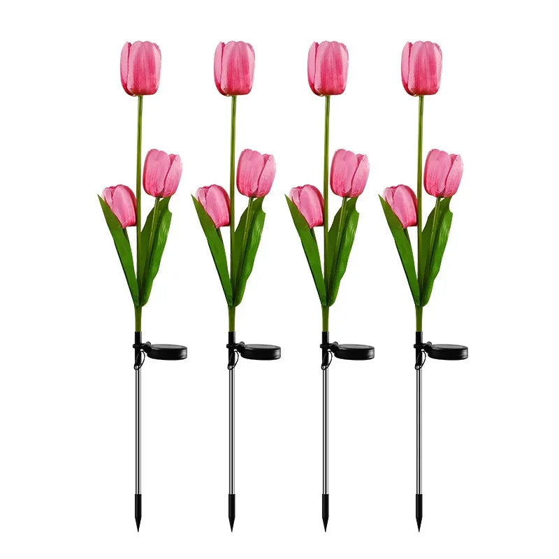 3 Heads Solar Lights Outdoor Decorative Solar Garden Lights tulips Flower Lawn Lamp for Yard Patio Garden Decor