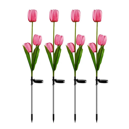 3 Heads Solar Lights Outdoor Decorative Solar Garden Lights tulips Flower Lawn Lamp for Yard Patio Garden Decor