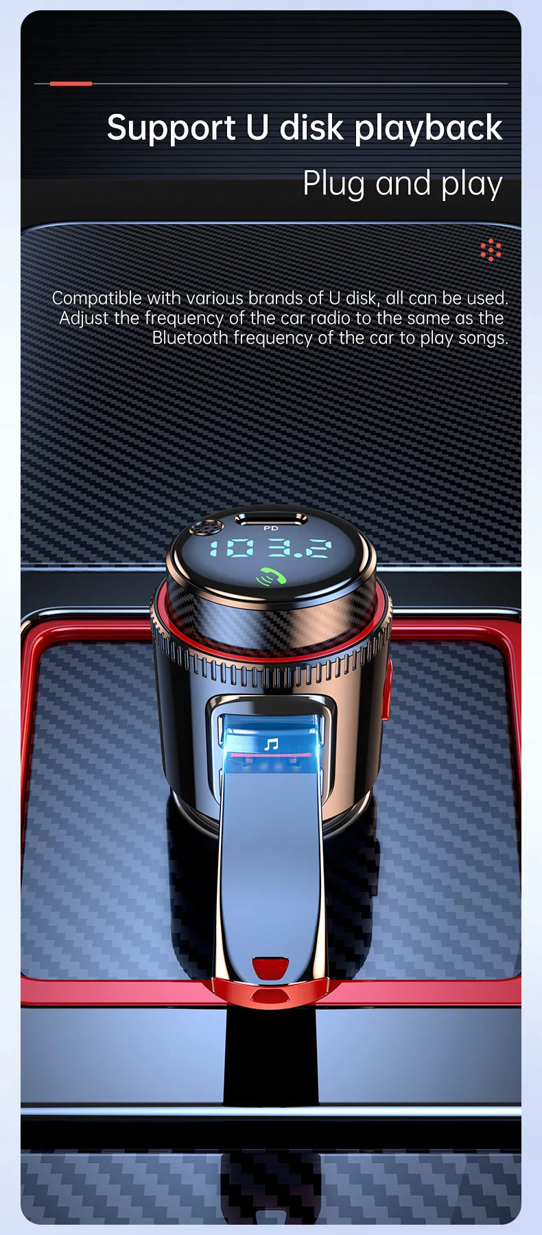 VR Robot PD30W+QC 3.0 Bluetooth 5.4 Car MP3 Player FM Transmitter Wireless Handsfree U Disk Play USB Car Fast Charge Adapter