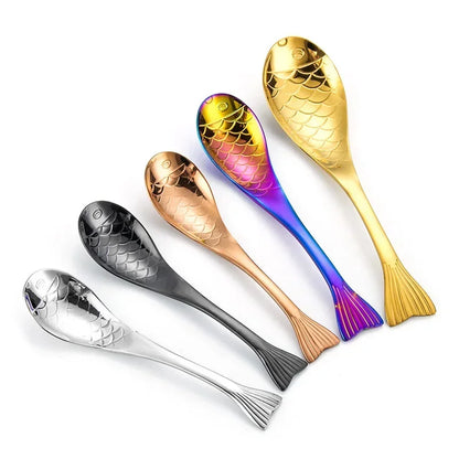 304 stainless steel spoon spoon creative fish-shaped cartoon fish spoon dessert spoon rice spoon gold-plated  stirring spoons