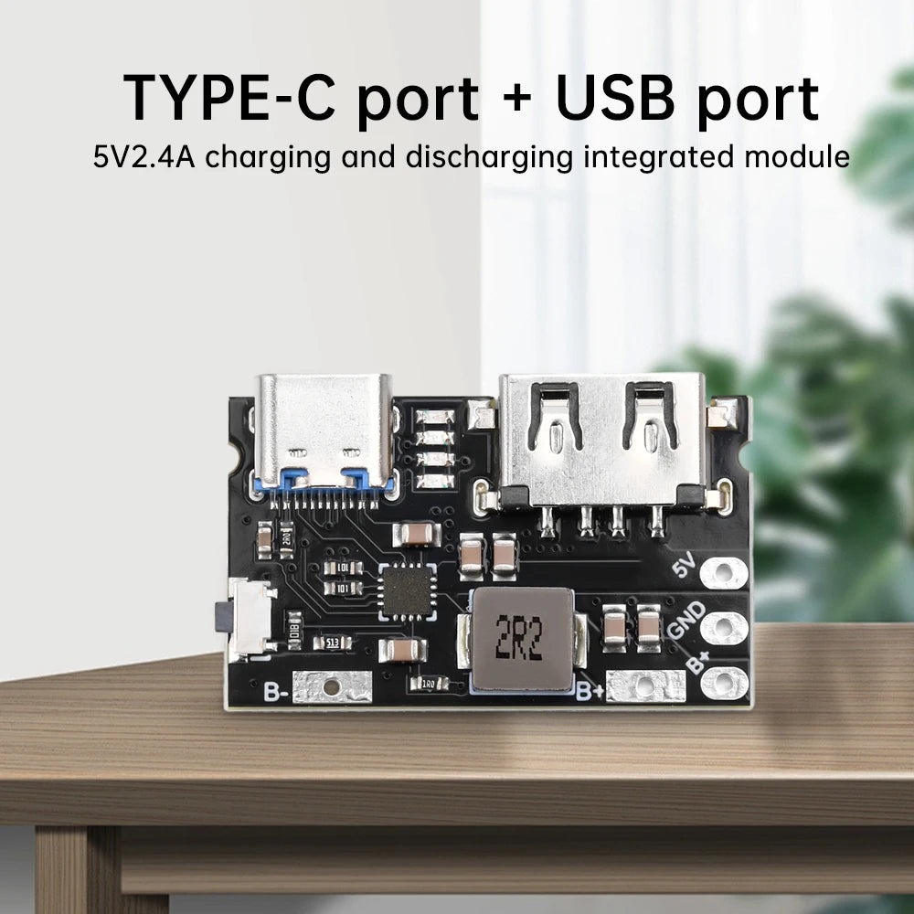 5V TYPE C + USB A 2.4A Charger Discharger Module Single Lithium Battery Charger Board Supports Charging And Discharging