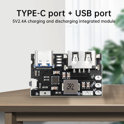 5V TYPE C + USB A 2.4A Charger Discharger Module Single Lithium Battery Charger Board Supports Charging And Discharging
