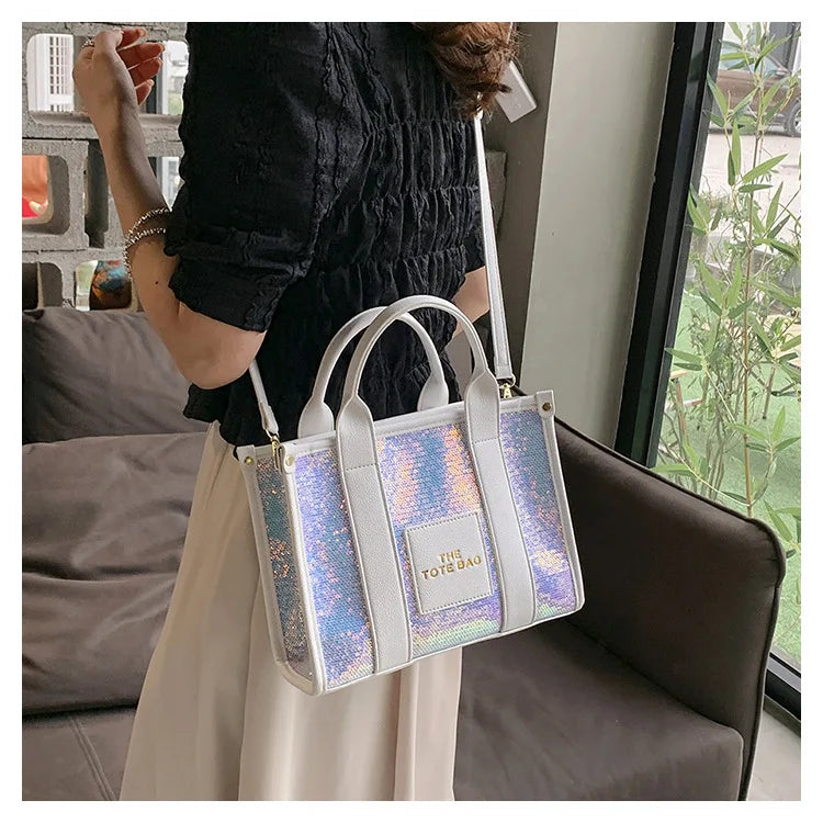 Women's Tote Bag Sequin Shoulder Bag PU Leather Large Capacity Luxury Designer The Tote Bag For Women Crossbody Bags 2024 New