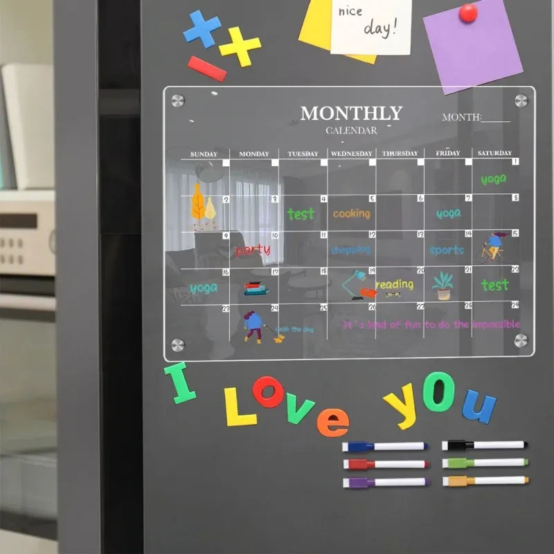 Acrylic Fridge Magnetic Blackboard Weekly Daily Calendar Memo Refrigerator Magnetic Clear Planner Dry Erase Message Board List