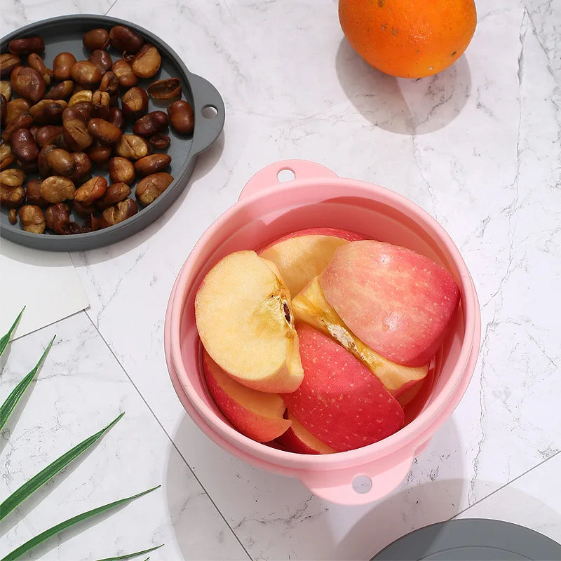 Travel Portable Silicone Folding Bowl Children's Travel Outdoor Tableware with Lid Foldable Noodle Bowl