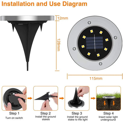 8/20LED Solar Power Disk Light Outdoor Garden Solar Underground Light Deck Light Spotlight Buried Solar Led Lamp Garden Decor