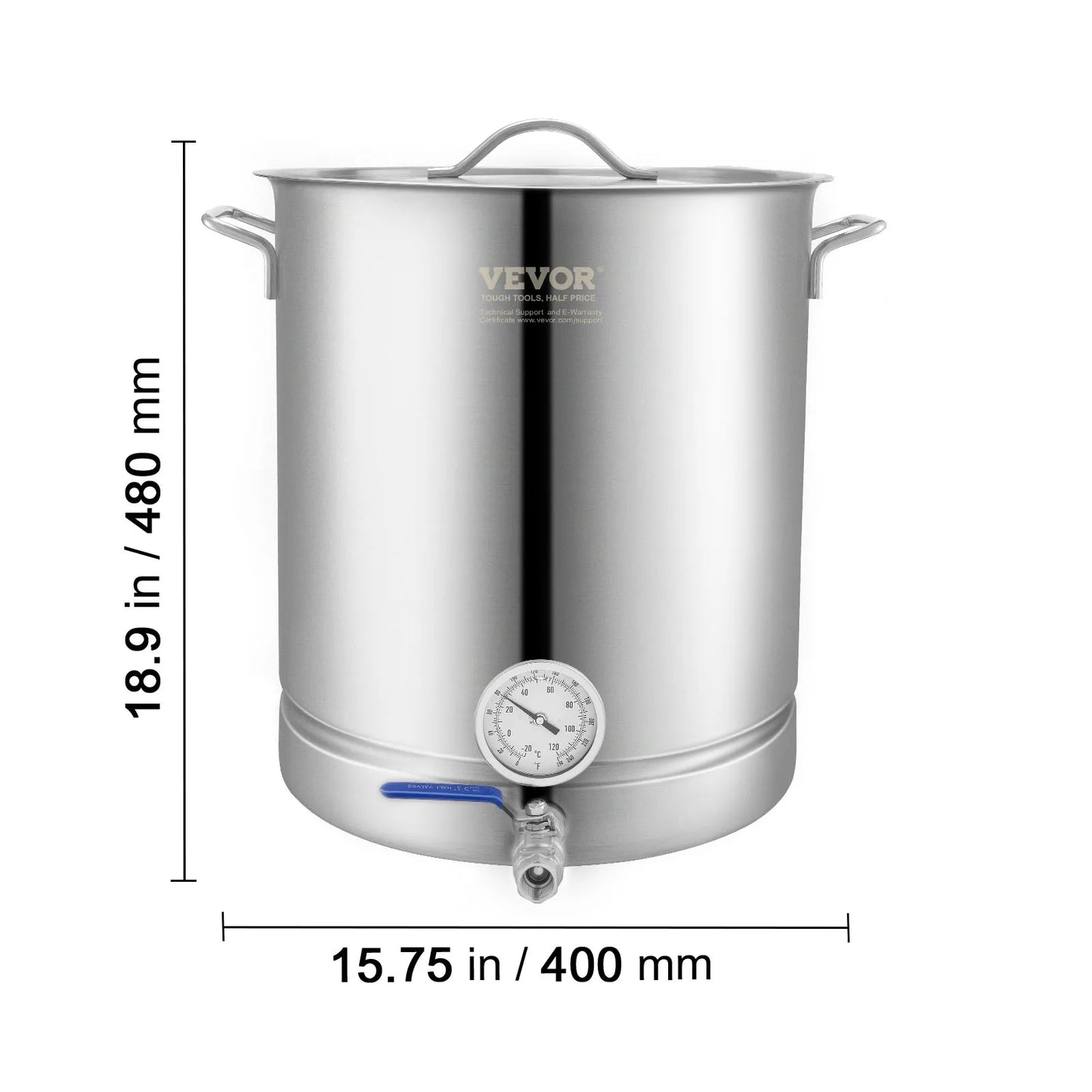 VEVOR Stainless Steel Kettle 16 GALLON Brewing Pot Tri Ply Bottom for Beer Brew Kettle Pot Home Brewing Supplies Includes Lid