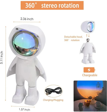 LED Seven Colors Light Sunset Light Astronaut Light Rainbow Projection Night Light 360Degree Rotation Rechargeable Ambient Light