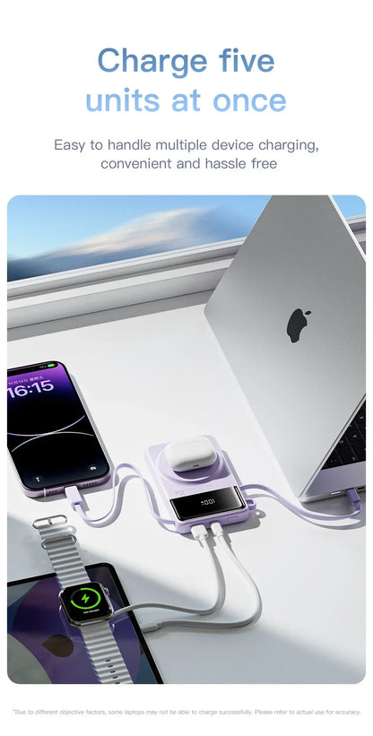 New Portable Built in Cables Magnetic Wireless Power Bank PD35W Fast Charging 20000mAh Large Capacity Powerbank for iPhone 16 15