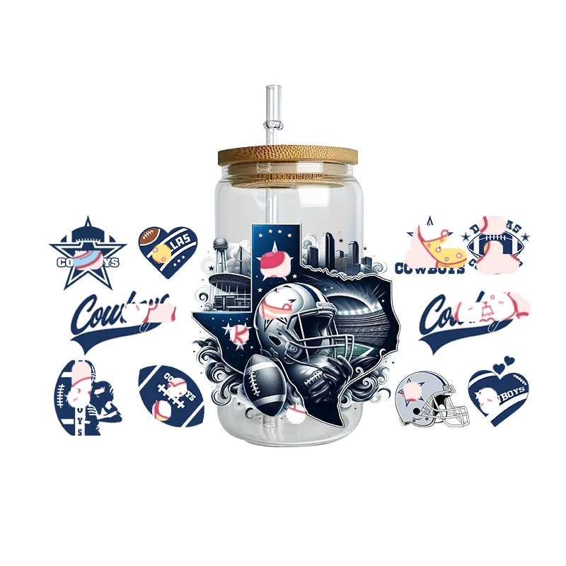 Sports Team Cup Wraps DIY Waterproof Easy To Use Custom Decals UV DTF Transfer Sticker For 16oz Libbey Glasses