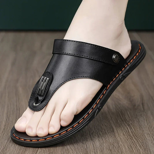 Flip Flops Flat Mens Sandals Summer Shoes Men Slippers Leather Mens Holiday Non-slip Flip Flops Huaraches Para Caballero