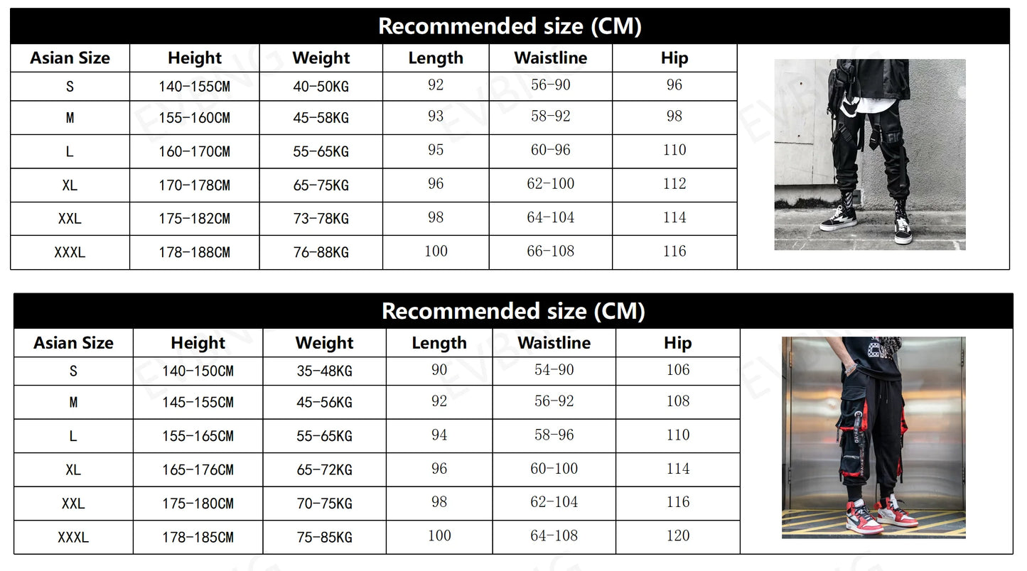 Joggers Cargo Pants for Men Casual Hip Hop Hit Color Pocket Male Trousers Sweatpants Streetwear Ribbons Techwear Pants