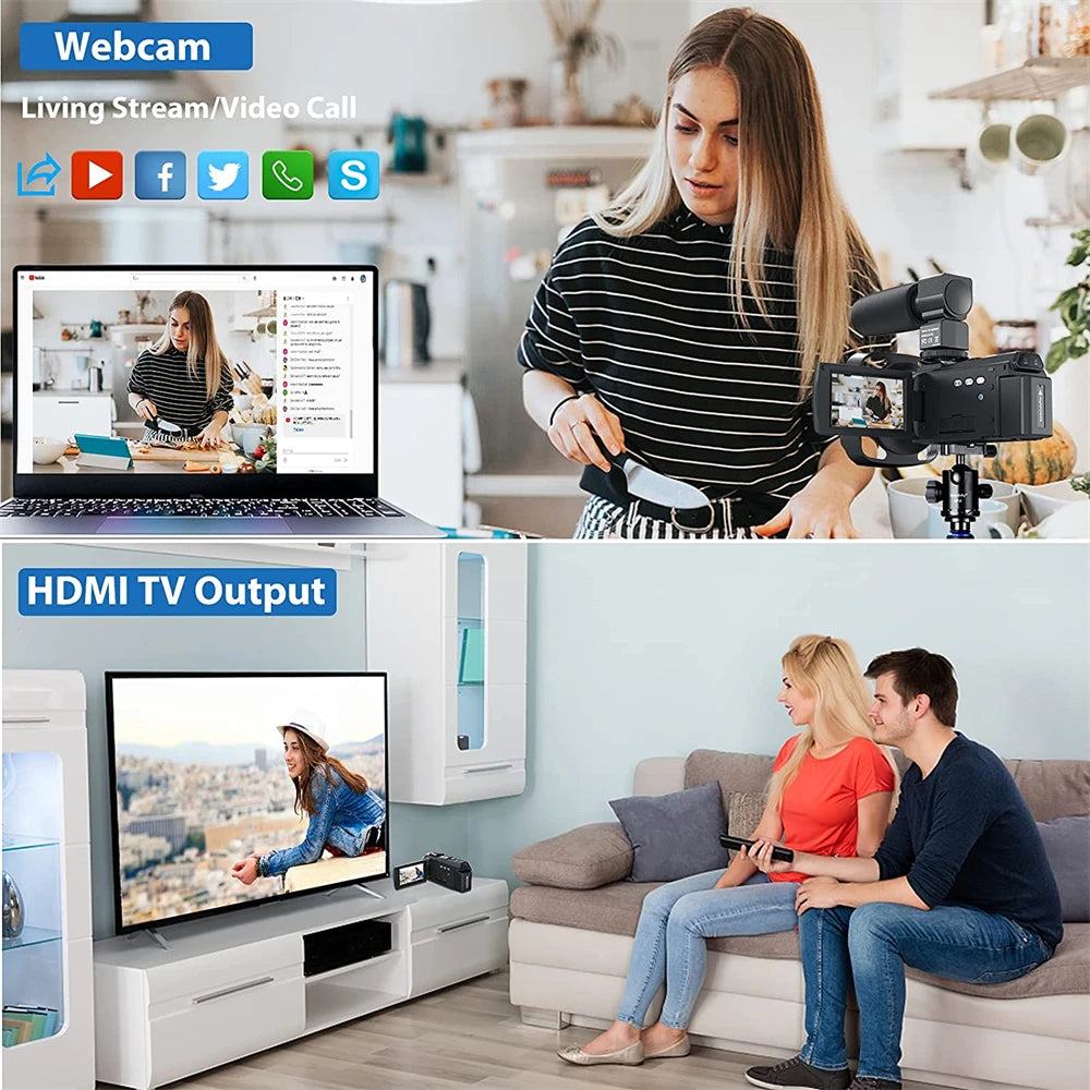 4k Professional Camcorder for Youtube Tiktok and Vlog Streaming with16x Digital Zoom Wifi Infrared Night Vision Video Cameras