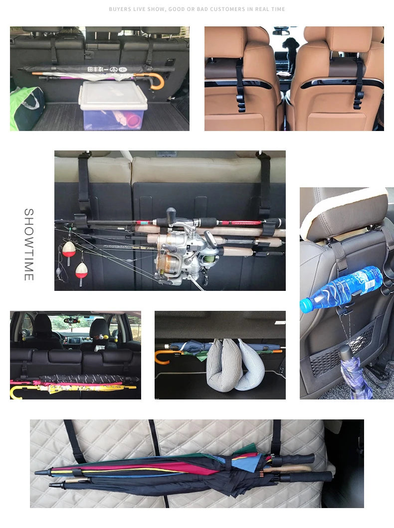 2pcs Car Back Seat Hook Multi-function Rear Seat Headrest Hanging Hook Umbrella Holder Seat Back Storage Interior Organizer