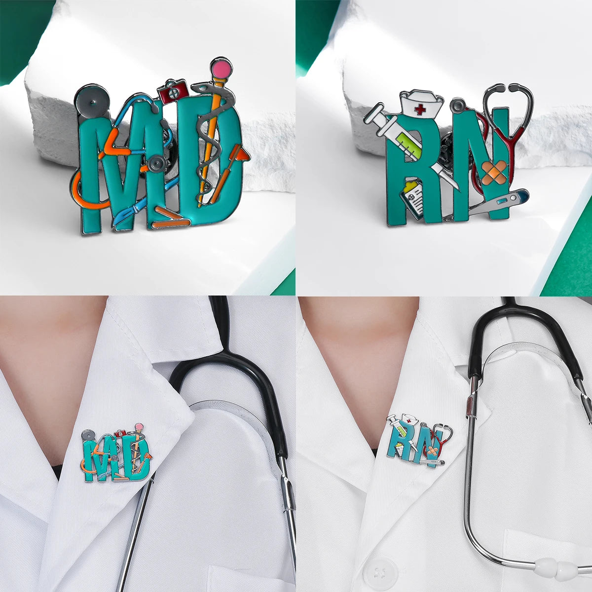 Creative RN MD Coloful Enamel Pin Brooch Medical nursing Lapel Lanyard Bag Badge Jewelry Accessories Gift for Nurse Doctor