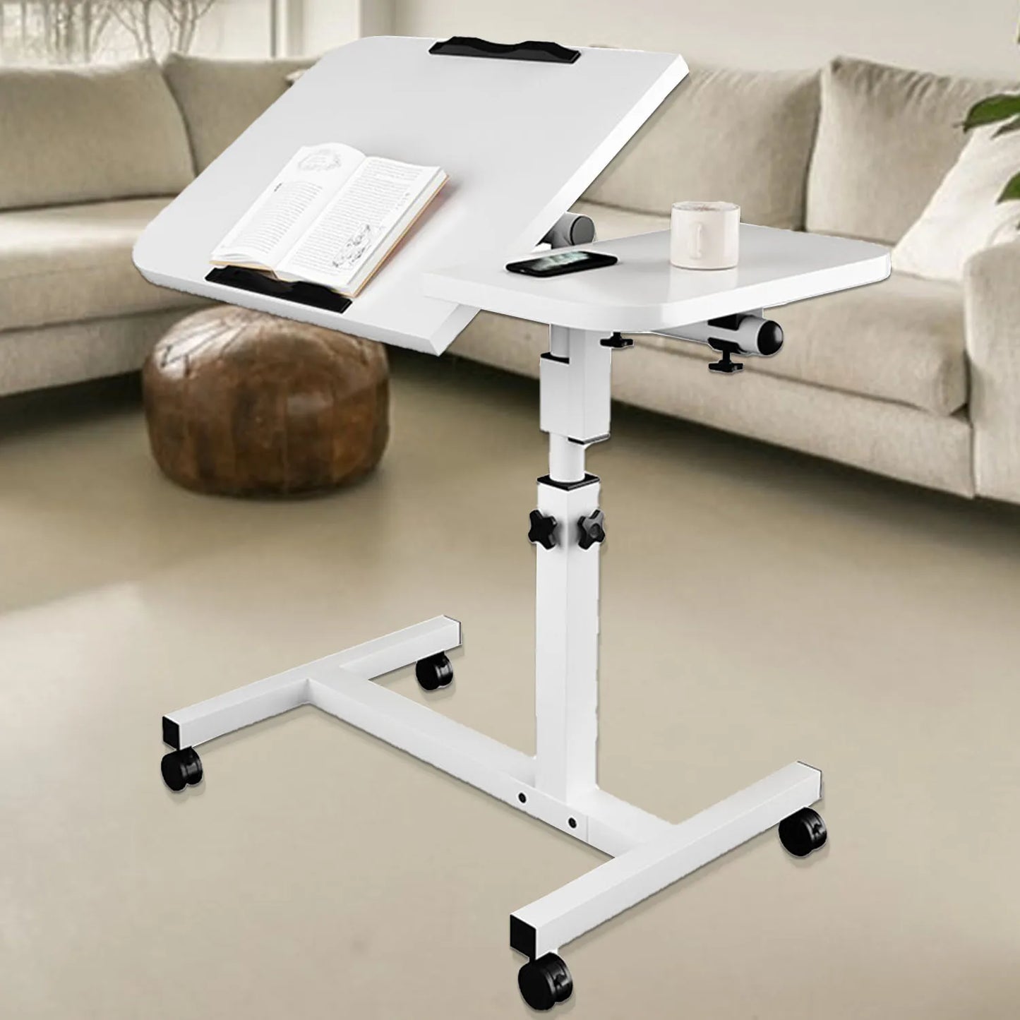 Height Adjustable Computer Table with Wheels Computer Trolley Side Table Bed Table Computer Desk Sofa Table for Home Office