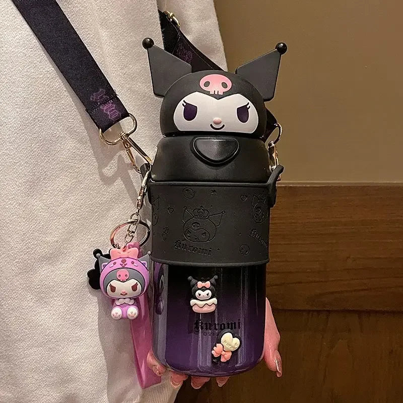 560ml Sanrio Kuromi Stainless Steel 316 Thermos Kawaii Hello Kitty Cinnamoroll Melody Kids Vacuum Flask Water Bottle Tumbler