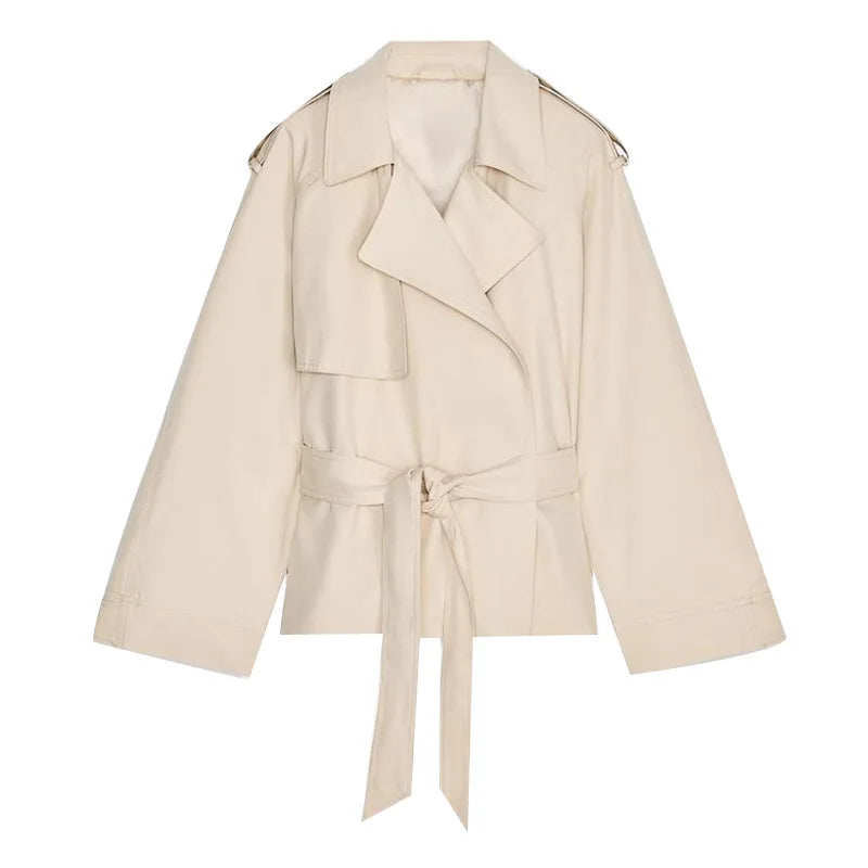 Casual Office Women's Bomber Jacket Chic Lace Up Lapel Collar Full Sleeve Female Coat Spring New Office Lady Outerwear Commuting