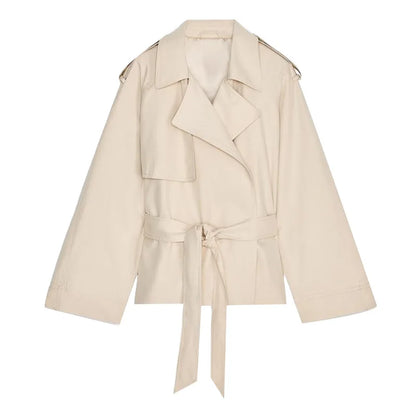 Casual Office Women's Bomber Jacket Chic Lace Up Lapel Collar Full Sleeve Female Coat Spring New Office Lady Outerwear Commuting