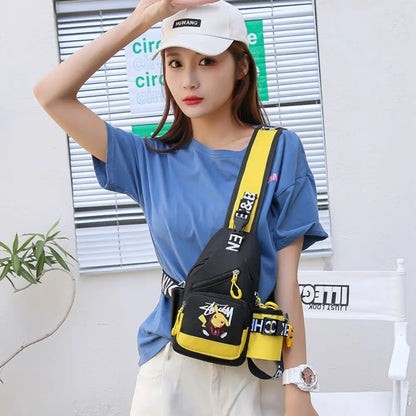 Pokemon Pikachu Casual Mobile Phone Shoulder Bag Men's Women's Style Canvas Youth Athleisure Backpack